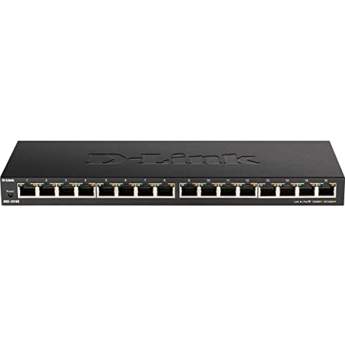 🔥 D-Link Ethernet Switch, 16 Port Gigabit Slim Switch Plug and Play, Unmanaged, Metal Housing, Quiet Fanless Design, IEEE 802.3az EEE, 5-Year Limited Warranty (DGS-1016S) Black