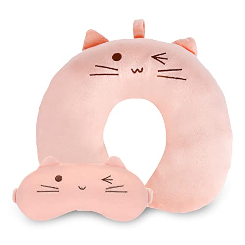 Travel Pillow, U-Shaped Neck Pillow with Eye Mask, Portable and Comfortable Neck and Head Support Cushion Lightweigh Travel Pillow for Plane Cars Trains Office Sleeping Rest and Camping