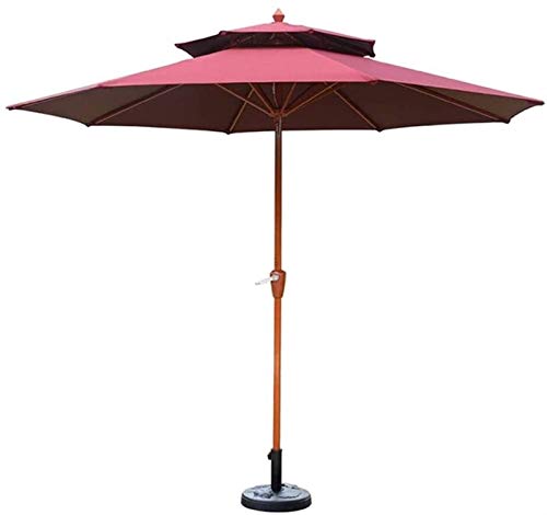 Garden Parasols 9' Round Double Top Patio Sun Umbrella, Perfect For Outdoor Yard, Beach Commercial Event Market, Camping, Pool Side,With Parasol Base (Wine Red A)