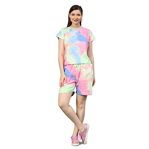 Image of DHRUVI Trendz Co Ord Set for Women | Outfits Tracksuit Set | Co Ord Set for Women | Travel Co Ord Set for Women |Tie Dye Printed Short | Half Sleeve