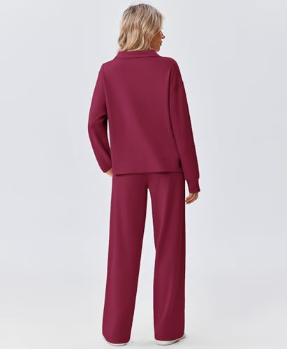 Image of PINSPARK 2 Piece Sets for Women 1 /2 Zip Sweatsuit Loose Fit Sweatshirt Straight Leg Pants 2026 Matching Outfit Fall Tracksuit