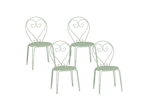 Vente-unique - Lot de 4 chaises de Jardin empilables en métal façon Fer forgé - Vert Amande - GUERMANTES de MYLIA