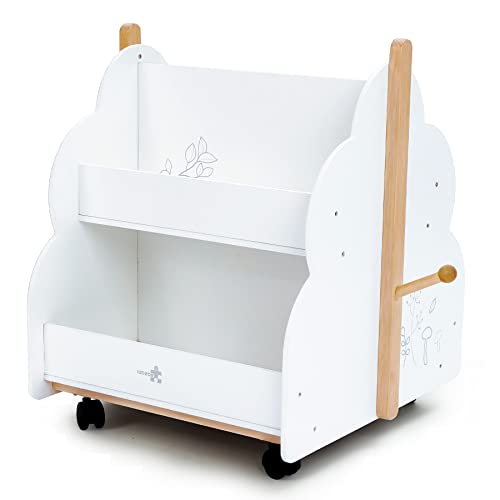 labebe-Scaffale-Basso-Scaffale-Bianco-di-Legno-con-Piccolo-Uccello-per-Bambini-Oltre-1-Anno-2-in-1-Scaffale-Moderno-con-Ruote-Doppio-Uso-Come-Carrello-e-Scatola-Giocattolo-Scaffale-Legno-Bianco