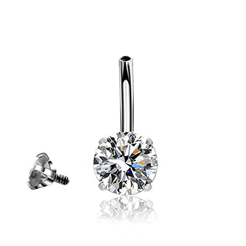 14G 316l Surgical Stainless Steel Belly Navel Button Rings with Dangling Sparkly AAA Cubic Zirconia, Screw Bar Design Body Piercing by HQLA (Clear)