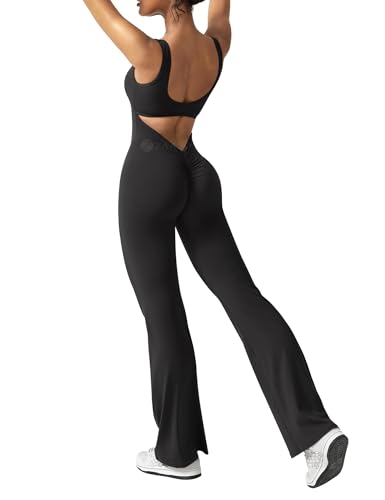 ZAAYO Damen Flared Jumpsuit Tight Scrunch Butt Overalls Lang Ärmelloser...