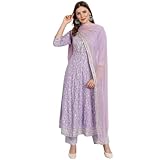 TWIN FEET Rayon Anarkali Indian Kurti For Women Summer Dress Kurta Pant With Dupatta Set Pakistani Kurta(Purple)