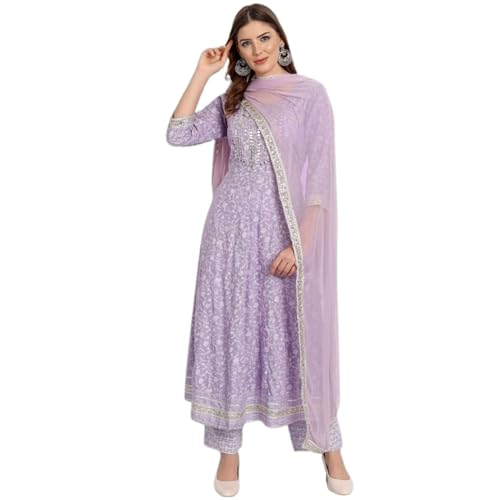 TWIN FEET Rayon Anarkali Indian Kurti For Women Summer Dress Kurta Pant With Dupatta Set Pakistani Kurta(Purple)