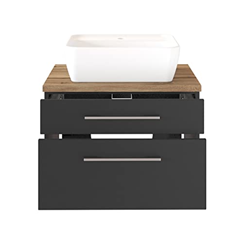 Waschbeckenunterschrank Dasa, 60 cm, mit 2 Schubladen, Graphit/Grau matt