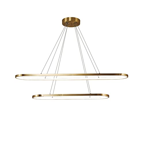 Lustre en cuivre or antique au design moderne à double anneau LED