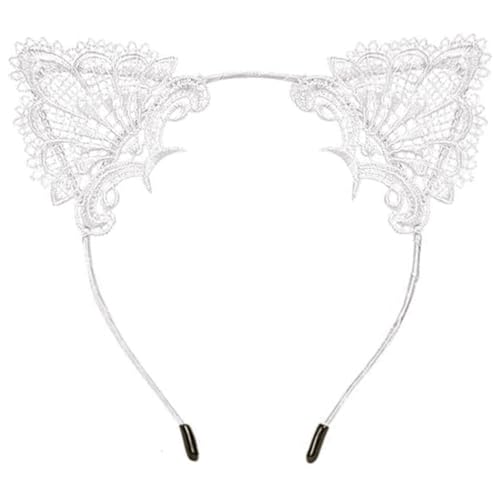 Dolebao Women Girls Lace Cat Ears Headband Headwear Hair Accessories for Halloween Chriatmas Party Daily Decoration(Lace White)