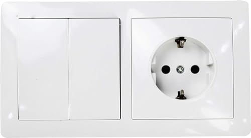 Base schuko empotrar y interruptor simple serie clasica color blanco 16A/250V (1 toma y 2 interruptores)
