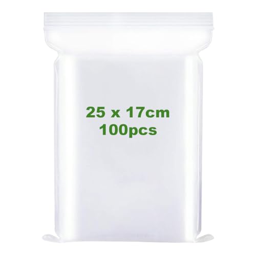 100 Piezas 25 x 17 cm Bolsas Autocierre, Bolsas Cierre Hermetico, Plástico Transparente Resellables, Bolsa Autocierre con Cremallera Resellable, para Snacks, Documentos y Accesorios Electrónicos
