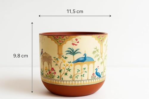 Image of Terracotta Planter - Premium Glass Coated Peacock Design Planters for Home Decor | Artistic Flower Pots for Garden & Indoor Plant Pot (Beige, Small)