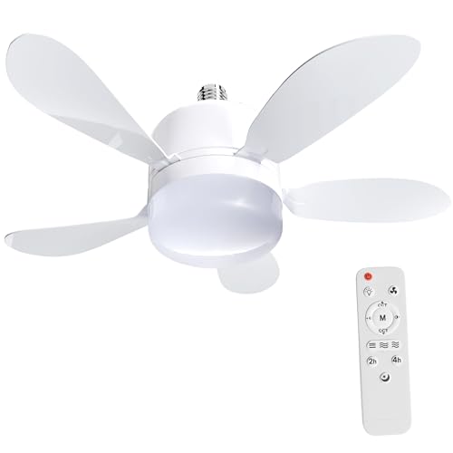 Casa Shop Ventilador de Techo LED NANO con Control Remoto, Bombilla Casquillo E27 5 Aspas, 3 Temperaturas de Color, Blanco Luz regulable 12w 1080LM