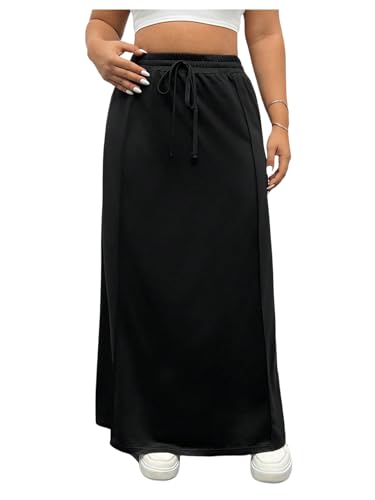 OYOANGLE Women's Plus Size Elastic Drawstring Waist Straight Long Skirt Basic Solid Casual Skirts