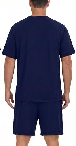 Image of Mens Pajamas Set Lightweight Summer Pjs Sleepwear Soft Comfy Short Sleeve Loungewear With Pocket (S-4X)