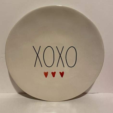 Rae Dunn XOXO Dinner Plate - with watercolor hearts - 11 inch Ceramic Rae Dunn XOXO Dinner Plate - with watercolor hearts - 11 inch Ceramic