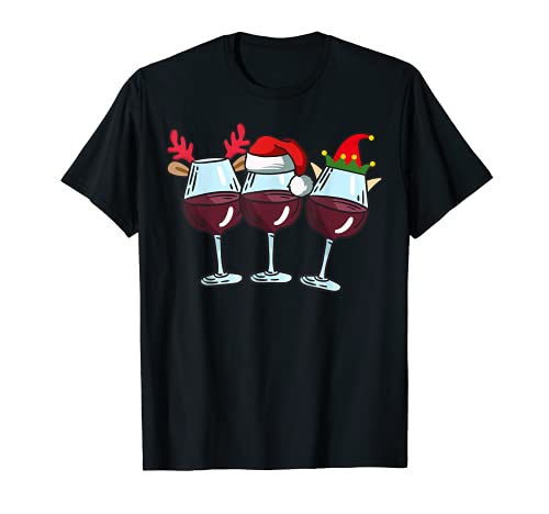 Wine Glass Santa Elf Reindeer Drinking Cool Christmas Gifts Camiseta