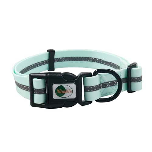 Image of Nimble Reflective Waterproof Dog Collar Adjustable Odor Resistant Easy Clean Pet Collar for Small Medium Large Dogs Night Walking Outdoor Rainy Use (Light Blue, Small (9.45 inch-14.17 inchinches))