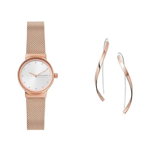 Skagen Mujer Freja Pequeño Rosado Dorado Acero Inoxidable Reloj y Kariana Pendientes, Set Skagen Mujer Freja Pequeño Rosado Dorado Acero Inoxidable Reloj y Kariana Pendientes, Set