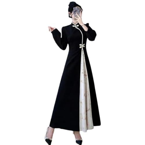 Robe longue de style chinois patchwork d'une finition haut de gamme pour femme