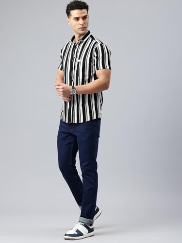 Image of Majestic Man Men Slim Fit Cotton Striped Half Sleeve Casual Shirt