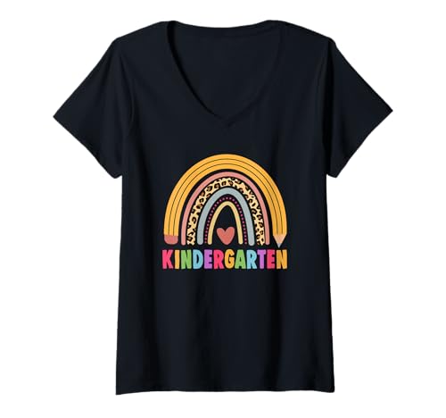 Mujer Kindergarten Teacher Student Boho Rainbow Back To School Camiseta Cuello V