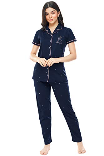 Image of ZEYO Women's Cotton Dot Printed Korean Night Suit Set of Shirt & Pajama Set (Available in Plus Size)