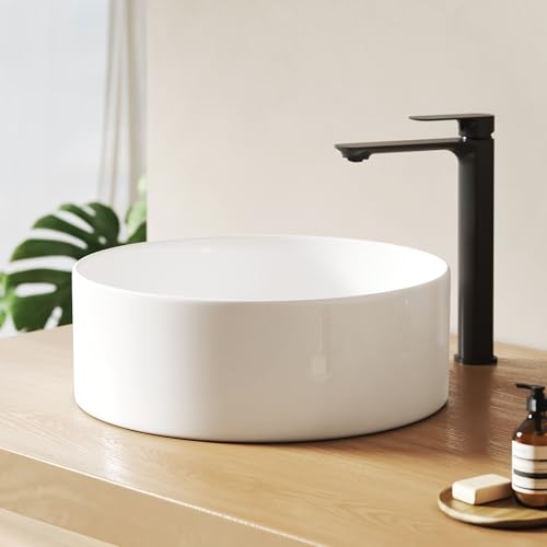 EMKE Vasque à Poser Ronde 35 cm - Lavabo Design en Céramique Blanc Brillant - Idéal pour Petits Espaces, Toilettes et Salles de Bain Modernes - Ø 352 x 112...