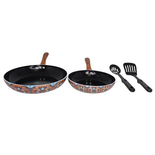 IMUSA Nonstick Ceramic Cookware Set 4-Piece 8in/10in with Soft-Touch Handles, Aluminum, Black