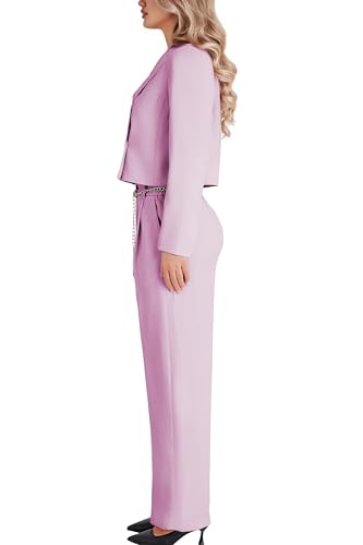 Women's 2 Pieces Suit Casual Outfits Double Breasted Blazer Jackets High Waisted Wide Leg Work Pants Suit Set Pink4