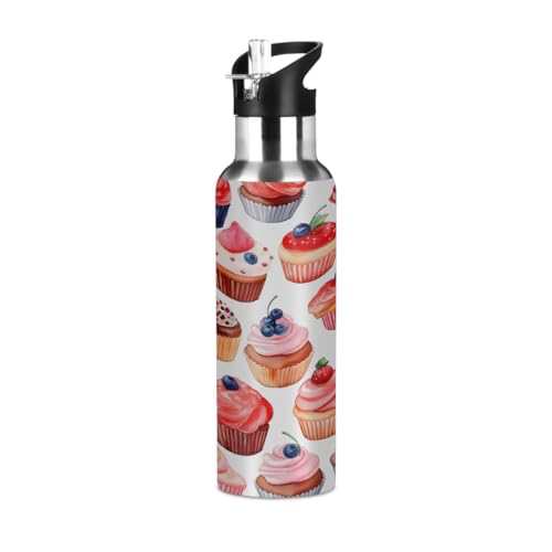 Mexpekil Botella de vino de vidrio de 600 ml, botella de agua aislada con tapa con pajilla, termo de acero inoxidable, botella de vacío a prueba de fugas, botellas de agua para viajes, deportes