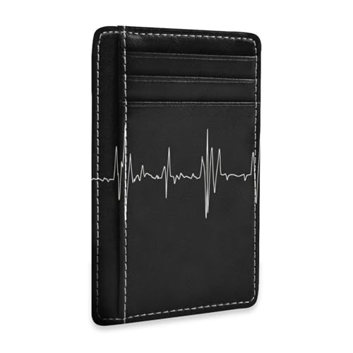 Doctors Electrocardiogram leather men wallet slim with money clip RFID Blocking card clip for men&women