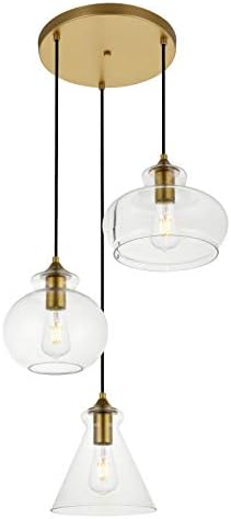 Destry 3-Light with Clear Glass in Brass & Clear