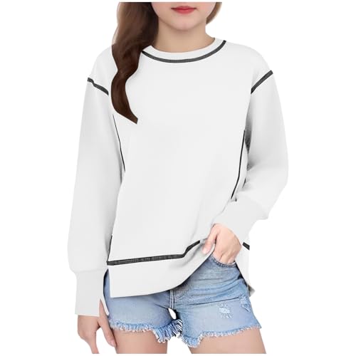 Girls Kids Long Sleeve Pullover Sweatshirts Exposed Seams Raglan Crewneck Shirts Solid Casual Fall Tops For 6-15 Years