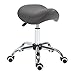 HOMCOM Sgabello da Lavoro a Sella con Ruote e Altezza Regolabile per Negozi Parrucchiere e Tattoo, 52x53x49-61cm Grigio