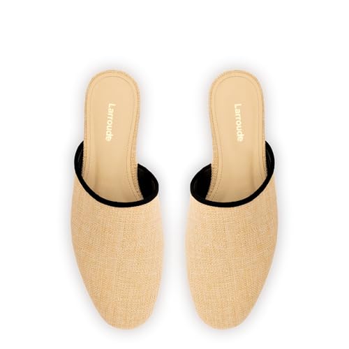 Venice Flat Mule In Beige Raffia And Black Trimming3