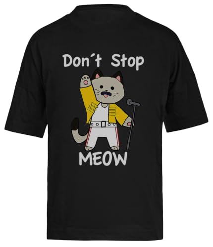 Pala Ajustable Stop Meow Camiseta Extragrande Holgada Negra Unisex Unisex Black tee Baggy Oversized T-Shirt