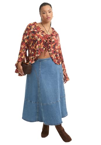 Women's Plus Size Fit-and-Flare Denim Midi Skirt
