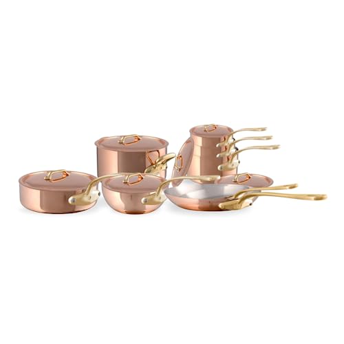 Mauviel M'200 B 2mm Polished Copper & Stainless Steel 14-Piece Cookware Set With Bronze Handles, Made In France