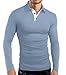 KUYIGO Men's Polo Shirt Quick Dry Performance Long Sleeve Tactical Shirts Pique Jersey Golf Tops Grey Blue Small
