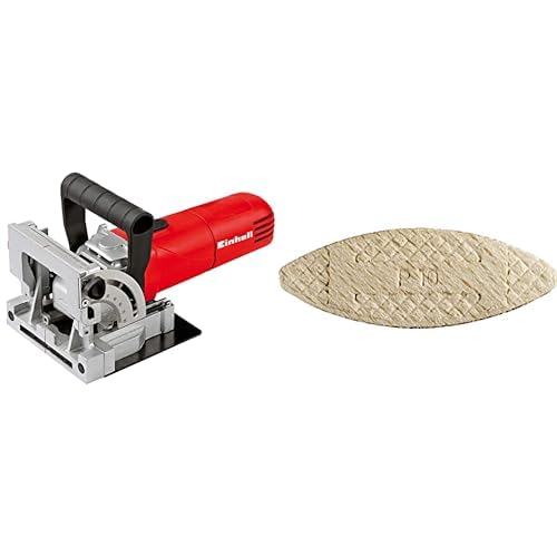 Einhell engalletadora - TC-BJ 900. 860 W, 11000 1 / min de ralentí, 14 mm de profundidad máxima de fresado, ajuste continuo. altura y ángulo, bolsa recolectora de polvo + pack de 50 galletas