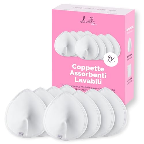 Coppette assorbilatte Livella (8 pz) con imbottitura assorbente in fibre naturali di bambù/riutilizzabili/sacchetto per...