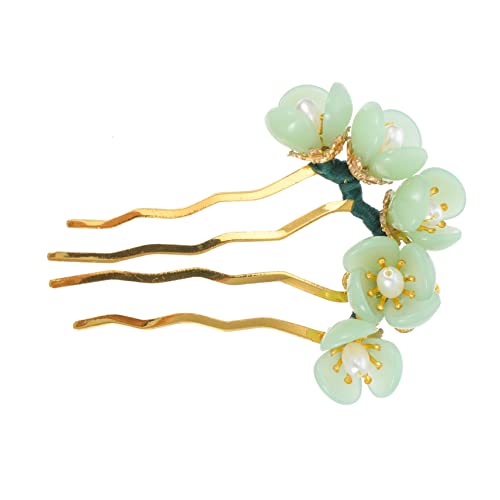 LALADEFIEE シークラシックヘアピン 翡翠風フラワーデザイン ヘアスティック ヘアチョップスティック 合金製 レトロモダン ヘアアクセサリー