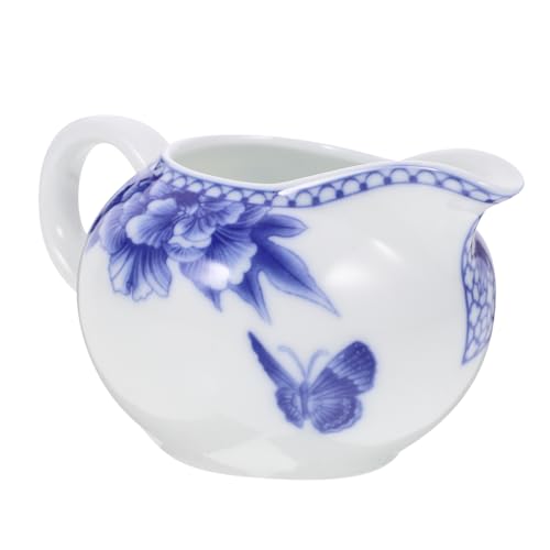 Hohopeti Ceramic Creamer Pitcher 170ml Coffee Syrup Dispenser Blue and White Porcelain Design