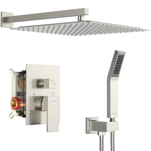 Image of SR SUN RISE Shower Faucet Set 16-Inch Rainfall Shower Head Brushed Nickel