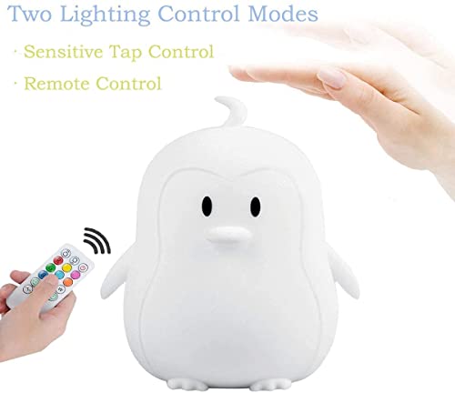 Image of Animal-shaped Big Night Light for Children /Adult, Rechargeable LED Soft Silicone (BPA Free) Bedside Lamp, Adjustable Brightness and 9 Colors by Touch Control & Remote Control (Big Penguin)
