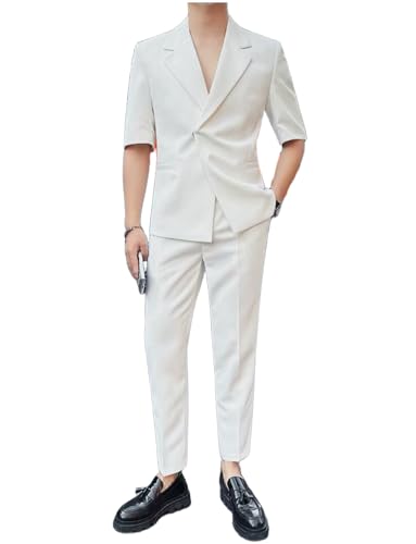 Costume d'été deux pièces pour homme avec veste manches mi-longues et pantalon
