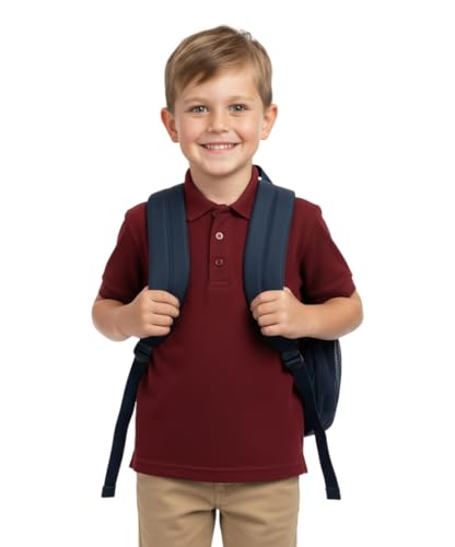 Image of unik Boy's Premium Quality Pique Polo Uniform Shirt Short Sleeve White Sky Blue Navy Hunter Green Burgundy Black Red