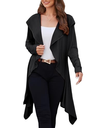 Yekaty Womens Fall Long Cardigan Sweater Open Front Duster Hooded Cardigan with Pockets